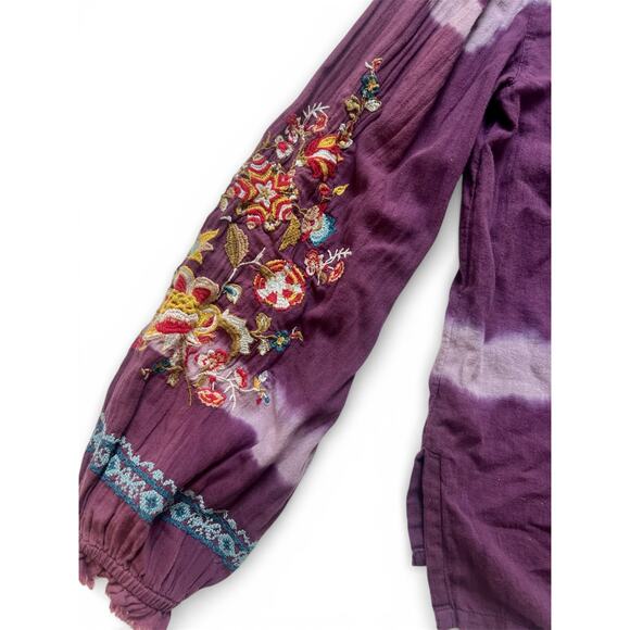 Sundance Tripoli Floral Embroidered Purple Tie-Dye Long Sleeve Top XS Women's - Picture 2 of 7
